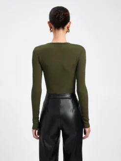 Online Diagonal Buttoned Keyhole Long Sleeve Top Sweater Tops|T-shirts