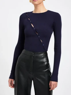 Online Diagonal Buttoned Keyhole Long Sleeve Top Sweater Tops|T-shirts