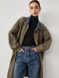 Diamond Stitch Knitting Longline Cardigan Cardigans|Sweater Tops