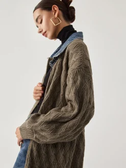 Diamond Stitch Knitting Longline Cardigan Cardigans|Sweater Tops