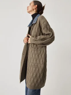 Diamond Stitch Knitting Longline Cardigan Cardigans|Sweater Tops