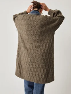 Diamond Stitch Knitting Longline Cardigan Cardigans|Sweater Tops