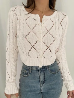 Hot Diamonds Eyelet Button Up Knit Top Cardigans|Sweaters & Cardigans
