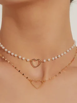 Discount Double Layer Pearl Heart Pendant Necklace Necklaces|Accessories