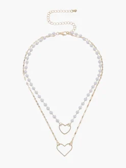 Discount Double Layer Pearl Heart Pendant Necklace Necklaces|Accessories