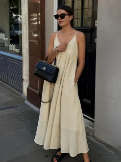 New Double Layers V-neck Long Dress Casual Dresses|Vacation Dresses