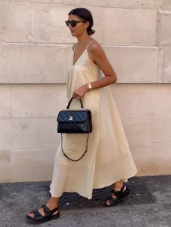 New Double Layers V-neck Long Dress Casual Dresses|Vacation Dresses