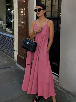 New Double Layers V-neck Long Dress Casual Dresses|Vacation Dresses