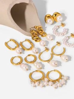 Clearance Double Pearl Hoop Earrings Earrings|Accessories