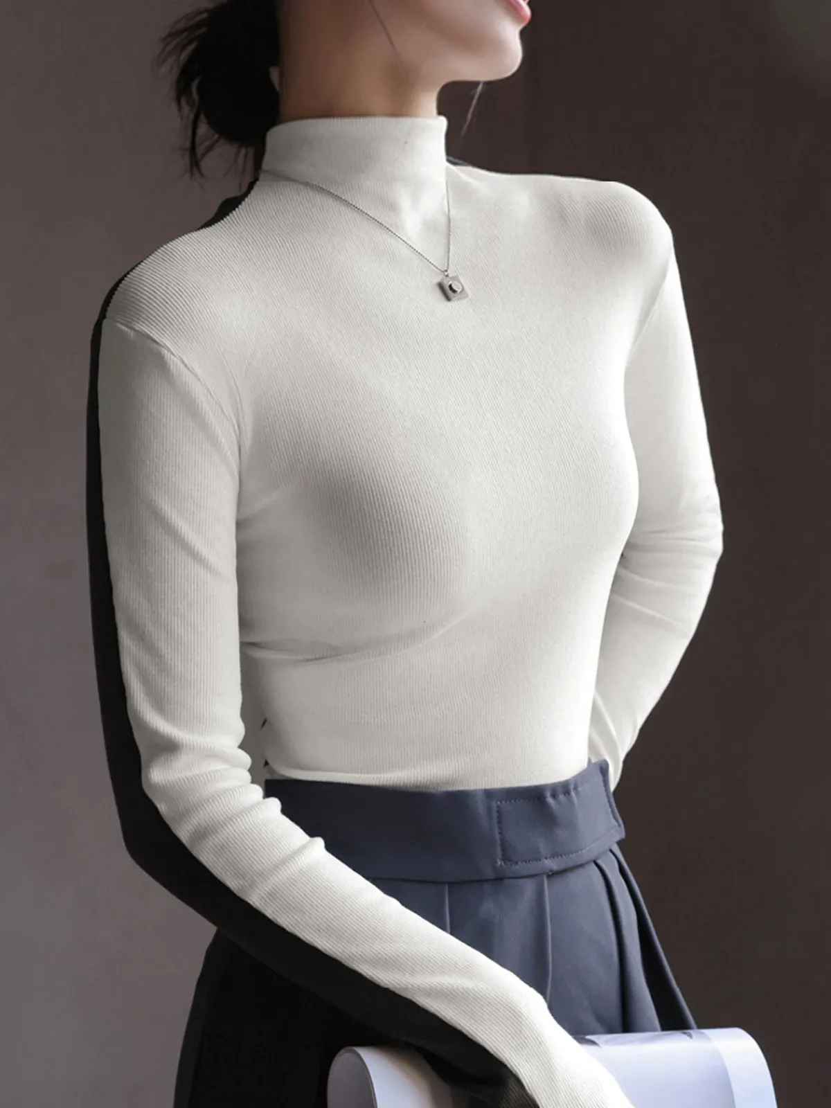 Discount Double Sided Colorblock Long Sleeve Top T-shirts|Tops