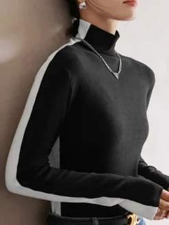 Discount Double Sided Colorblock Long Sleeve Top T-shirts|Tops