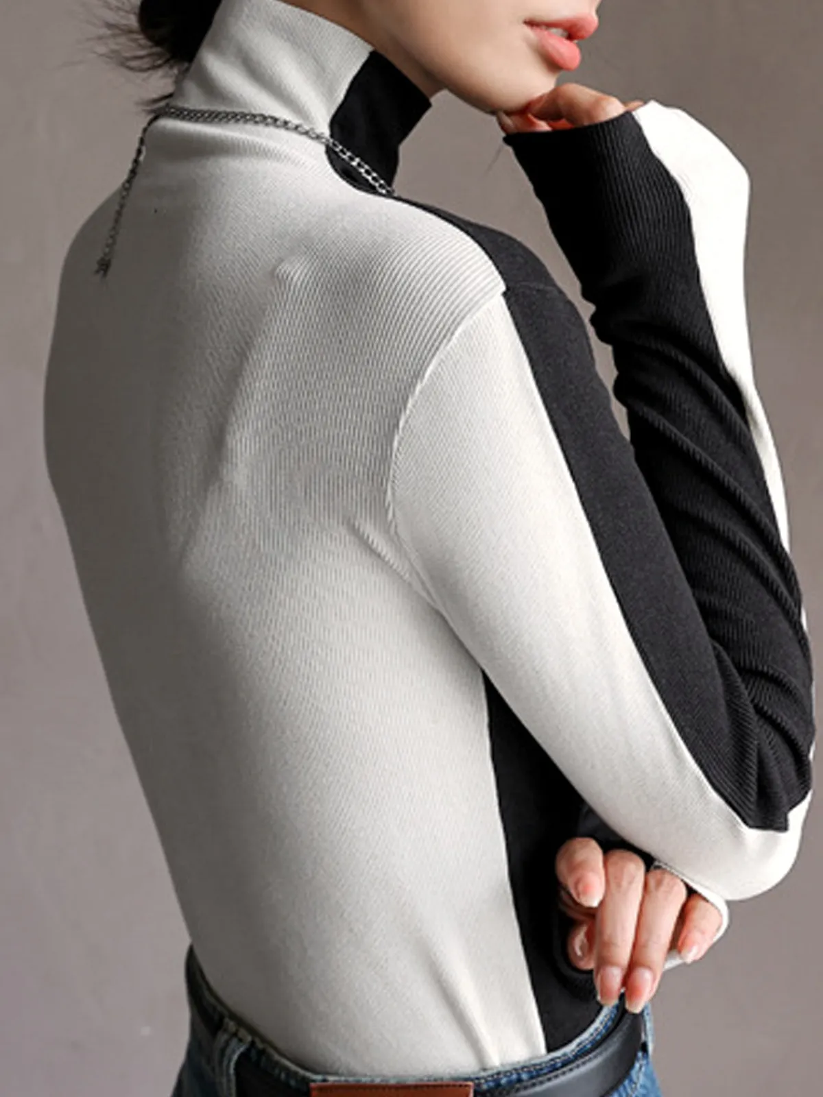 Discount Double Sided Colorblock Long Sleeve Top T-shirts|Tops