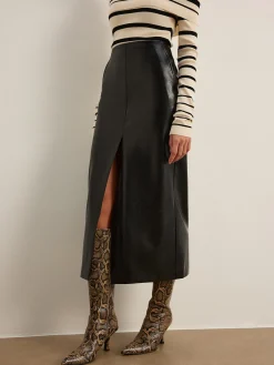 Best Double Sided Split Faux Leather Skirt Skirts|Bottoms