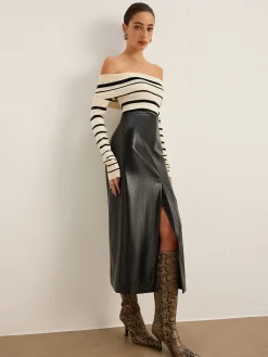 Best Double Sided Split Faux Leather Skirt Skirts|Bottoms