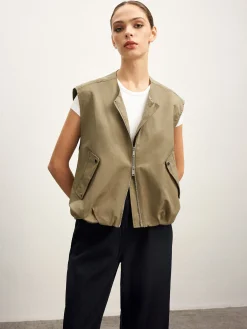 Online Double Zip Button Loose Vest Outerwear|Vests