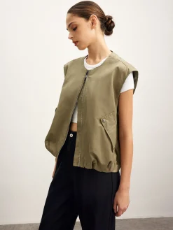 Online Double Zip Button Loose Vest Outerwear|Vests