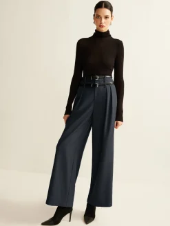 Double-Belt Pleated Straight Pants Wide Leg|Pants