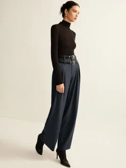 Double-Belt Pleated Straight Pants Wide Leg|Pants