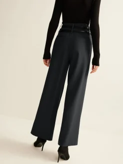 Double-Belt Pleated Straight Pants Wide Leg|Pants