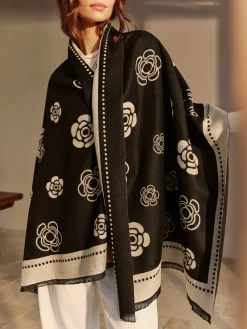Discount Double-Sided Camellia Tassel Scarf Accessories