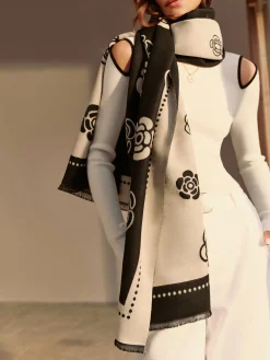 Discount Double-Sided Camellia Tassel Scarf Accessories