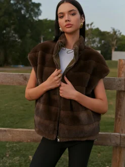 Sale Double-Sided Drawstring Zipper Minky Vest Vests|Outerwear
