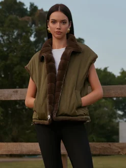 Sale Double-Sided Drawstring Zipper Minky Vest Vests|Outerwear