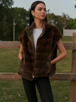 Sale Double-Sided Drawstring Zipper Minky Vest Vests|Outerwear