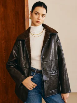 Hot Double-Sided Faux Leather Fleece Jacket Outerwear|Jackets