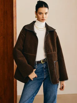 Hot Double-Sided Faux Leather Fleece Jacket Outerwear|Jackets