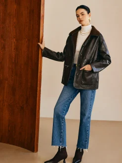 Hot Double-Sided Faux Leather Fleece Jacket Outerwear|Jackets