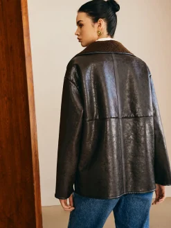 Hot Double-Sided Faux Leather Fleece Jacket Outerwear|Jackets