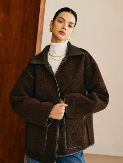 Hot Double-Sided Faux Leather Fleece Jacket Outerwear|Jackets