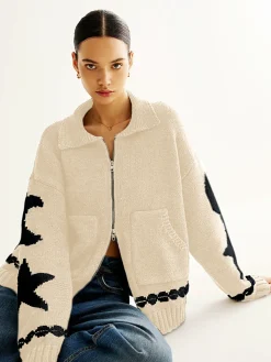 New Double-Zip Pockets Lapel Cardigan Cardigans|Sweaters & Cardigans