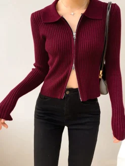 Double-Zip Ribbed Petite Sweater Sweater Tops|Sweaters & Cardigans
