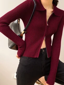 Double-Zip Ribbed Petite Sweater Sweater Tops|Sweaters & Cardigans