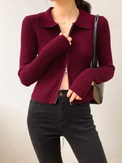 Double-Zip Ribbed Petite Sweater Sweater Tops|Sweaters & Cardigans