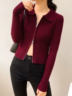 Double-Zip Ribbed Petite Sweater Sweater Tops|Sweaters & Cardigans