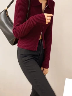 Double-Zip Ribbed Petite Sweater Sweater Tops|Sweaters & Cardigans