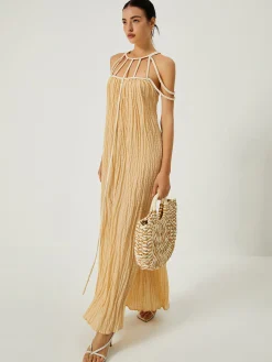 Outlet Draped Halterneck Backless Long Dress White Dresses|Casual Dresses
