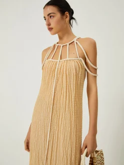 Outlet Draped Halterneck Backless Long Dress White Dresses|Casual Dresses