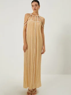 Outlet Draped Halterneck Backless Long Dress White Dresses|Casual Dresses
