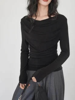 Sale Draped Long Sleeve Slinky Shirt T-shirts|Tops