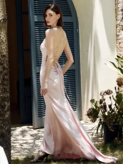 Drawstring Backless Lace Up Long Dress Cocktail & Party Dresses|Summer Dresses