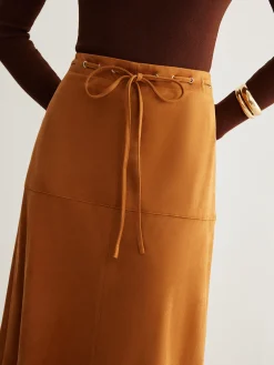 Hot Drawstring Back-Zipper Suede Skirt Skirts|Bottoms
