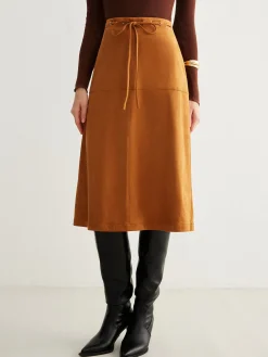 Hot Drawstring Back-Zipper Suede Skirt Skirts|Bottoms