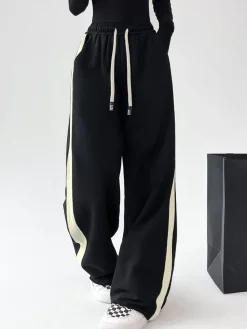 Online Drawstring Contrast Trim Wide Leg Sweatpants Wide Leg|Pants