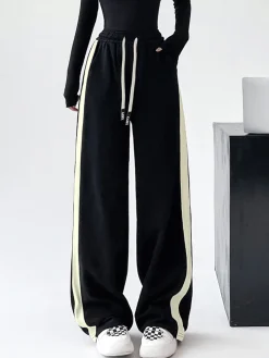 Online Drawstring Contrast Trim Wide Leg Sweatpants Wide Leg|Pants