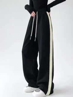 Online Drawstring Contrast Trim Wide Leg Sweatpants Wide Leg|Pants