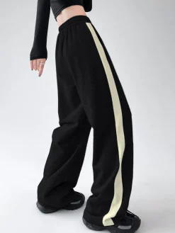 Online Drawstring Contrast Trim Wide Leg Sweatpants Wide Leg|Pants